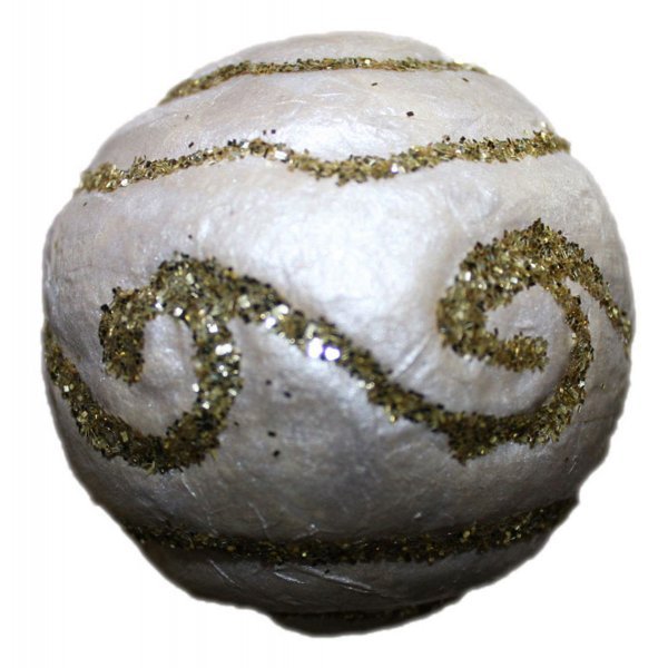 Χριστουγεννιάτικη Μπάλα Λευκή, με Χρυσά Σχέδια (6cm)